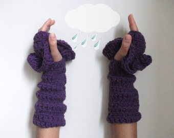 Black Friday Sale, Christmas Gift İdeas, Fingerless Gloves by giZZdesign, Purple and Crochet, Long, Mittens