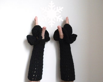 Black Friday Sale, Christmas Gift Ideas, Black Fingerless Winter Gloves by giZZdesign, Crochet mittens, Happy New Year