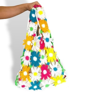 Preciosa bolsa de margaritas de crochet, bolsa tejida a mano, bolsa de crochet, bolsa de verano para mujer, bolsa de playa, bolsa de mercado, bolsa de compras