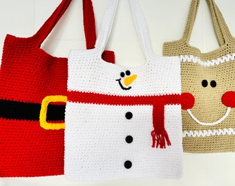 Crochet  Christmas Snowman  Tote Bag, Hand-knitted Bag, Christmas Gift Ideas, Women, Teenage, Kids