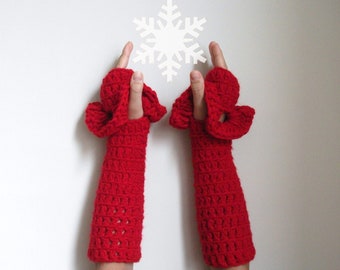 Gants d’hiver rouges sans doigts par giZZdesign, Cadeau rouge, Mitaines au crochet, Idées cadeaux pour la Saint-Valentin