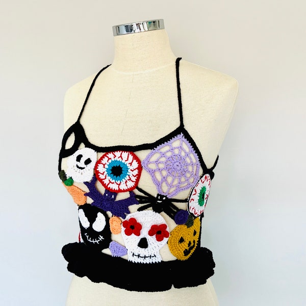 Cute Halloween Crop Top, Crochet Crop Top, Handmade Summer Crop Top, Festival Clothing, Crochet Bustier, Hallowen Day Style