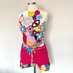 Handmade Crochet Crop Top & Short Set: Colorful Pride Outfit