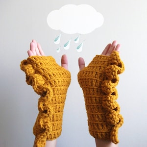 Mustard Crochet Fingerless Gloves: Chunky Wool Arm Warmers