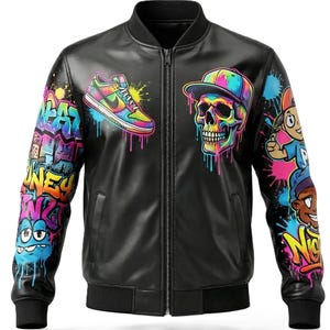 Graffiti Leather Jacket Mens - Etsy