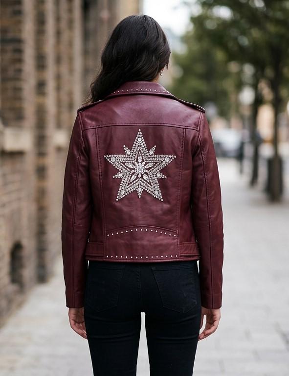 Rhinestone Studded Leather Jacket - Etsy