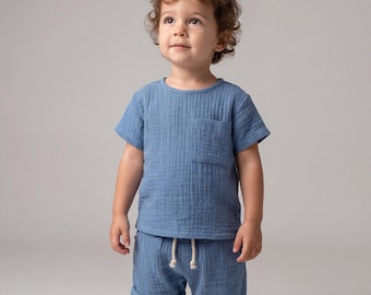 Conjunto de ropa para bebé niño, ropa de verano de algodón, camiseta de manga corta para niño pequeño, pantalones cortos informales.