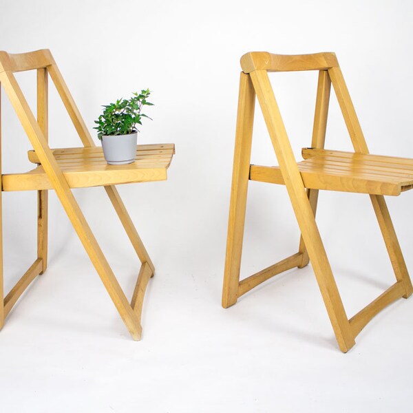 Wooden Folding Chairs, Pair / Mid Century Chairs / Mid Century Wooden Chairs / Wooden Dining Chairs / Made in Yugoslavia