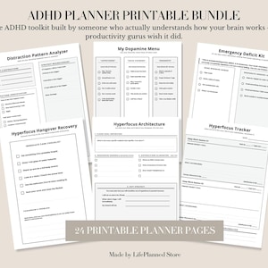 ADHD Planner Printable Bundle, Neurodivergent Productivity Toolkit PDF, ADHD Focus Planner, Hyperfocus Brain Dump Kit