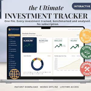 Ultimate Investment Portfolio Tracker | Stock Crypto Trading Real Estate Wealth Portfolio Tracker FIRE Tax Lots Rebalance HTML App