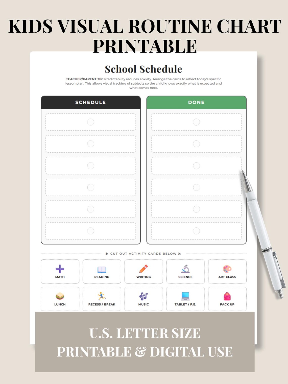 Kids Visual Routine Chart, Printable Velcro Schedule Cards (PDF) - Etsy