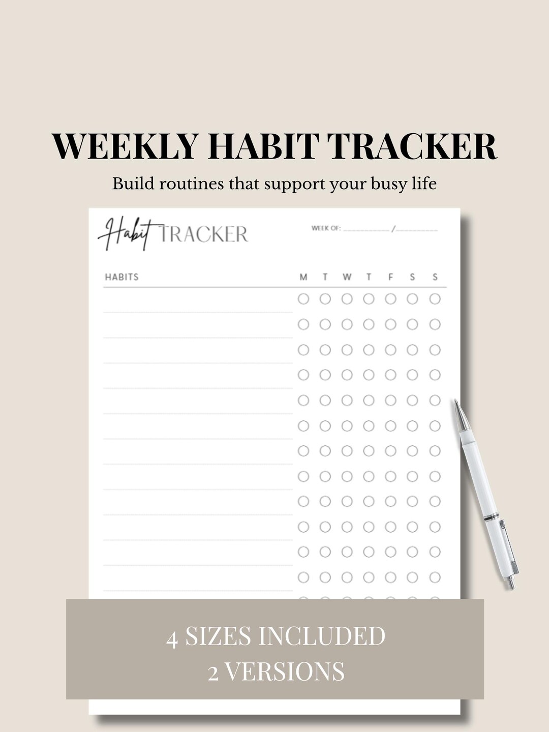 Minimalist Weekly Habit Tracker Printable | Routine Planner (digital ...