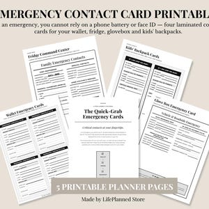 Emergency Contact Card Printable, Family ICE Card PDF, Fridge Emergency Sheet, Kids Backpack Safety Card Kit