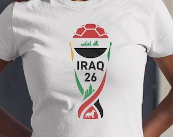 Iraq Soccer Trophy Graphic Tee, Lions Football Fan Apparel