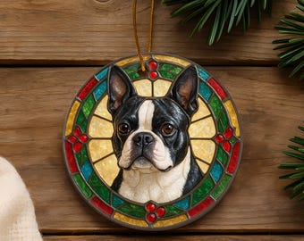 Boston Terrier Christmas Ornament, Personalized Pet Name Keepsake, Dog Owner Gift Idea