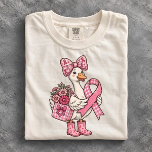 Roze lint shirt, Comfort Colors Coquette Goose Awareness T-shirt, Gingham Bow Daisy Top, cadeau ter ondersteuning van overlevenden