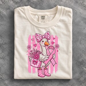 Borstkanker Gans Shirt, Comfort Colors Bold Pink Ribbon Tee, Gingham Bow Stripe Top, Steun Cadeau