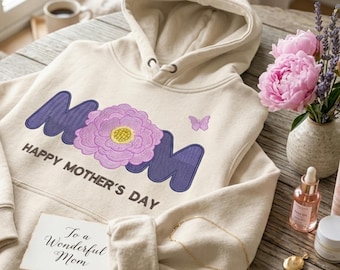 MOM Floral Embroidery Design Happy Mother's Day | Mom Quote, Floral Machine Embroidery Digital File 7 Sizes | Instant Download DST PES VP3