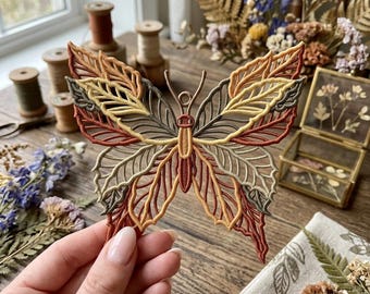 FSL Butterfly Ornament, Autumn Leaves, Free Standing Lace Embroidery (Digital File)