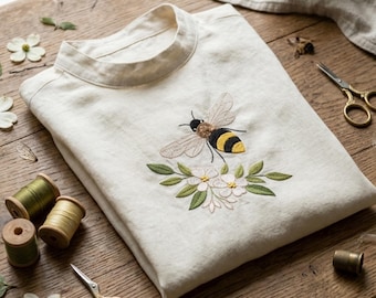 Bee Embroidery Design Digital Download | Bumblebee Floral Machine Embroidery File PES DST |  Botanical Bee File | 9 Sizes Instant Download