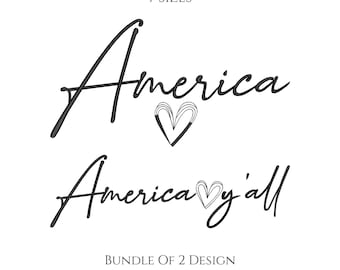 America USA Heart Shirt Embroidery Design, Patriotic Script Machine Embroidery Digital File, USA Love Heart 4th of July Instant Download PES