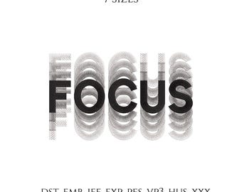 Focus Machine Embroidery Design File Gradient Text | Minimalist Motivational for Sweatshirts & Bags | DST PES JEF | Motivational Word Art