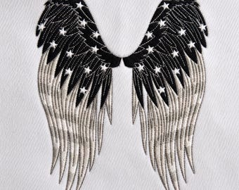 Angel Wings Embroidery Design Digital File Machine Embroidery Stars Wings Patch Instant Download PES DST JEF All Formats Gothic Biker