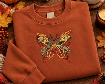Autumn Leaf Butterfly Embroidery Design, Fall Colors Machine Embroidery File, Filigree Butterfly Wings Pattern, 5 Sizes DST PES Digital File