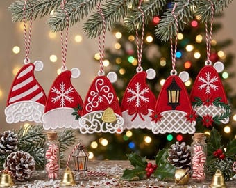 Christmas Santa Hat FSL Embroidery Designs, Free Standing Lace Ornament Set, Xmas Tree Decoration, Snowflake Lantern Bell, Digital File