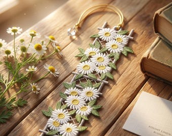 Daisy FSL Bookmark Machine Embroidery Design, Free Standing Lace Floral Ornament, Trellis Flower Lattice Bookmark Digital File Download