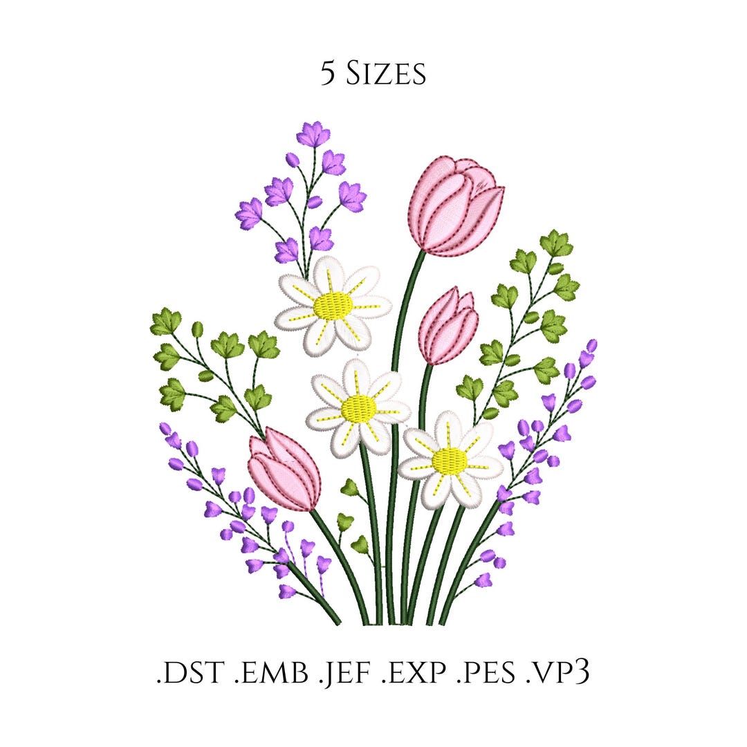Wildflower Bouquet Machine Embroidery Design Digital File 5 Sizes ...