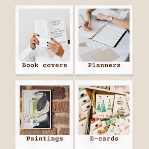 May include: A promotional image with four framed photos showcasing various creative products. The photos feature book covers, planners, paintings, and e-cards. The text "Your GO to Store!" and "CreationsByNameera" are also visible.