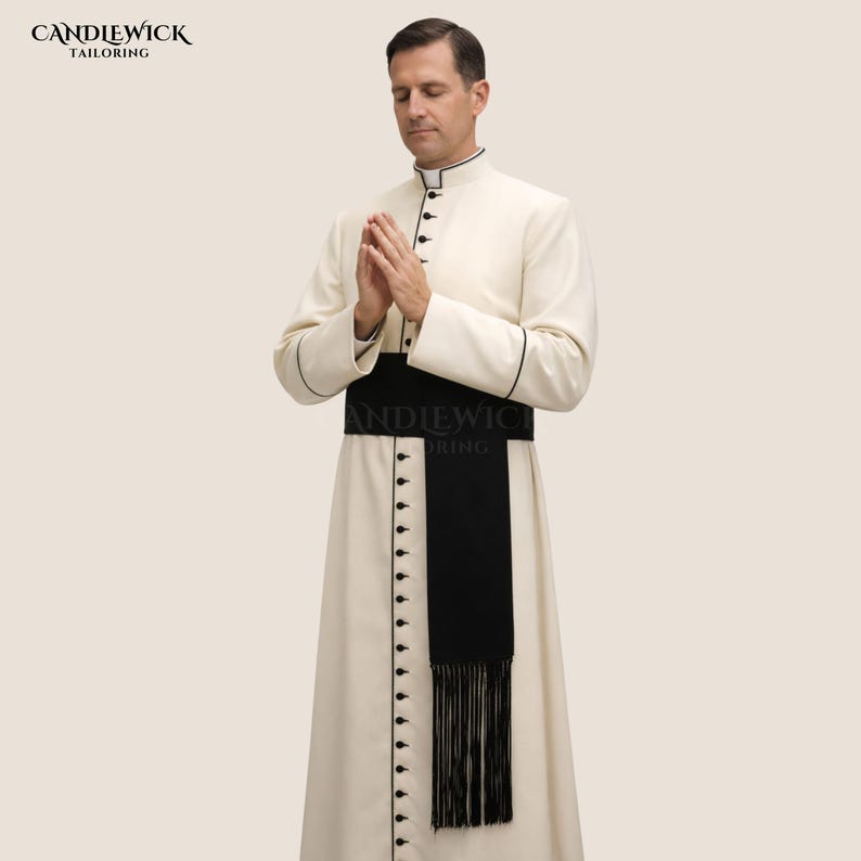 Cream Roman Cassock With Black Trim & Fascia | Clergy Vestment Robe - Etsy