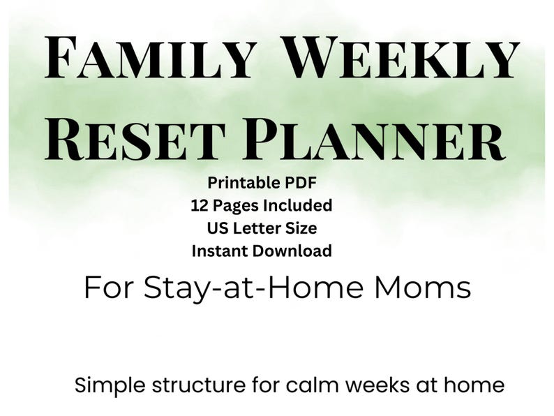 Family Weekly Reset Planner Printable PDF | Stay at Home Mom Organizer ...