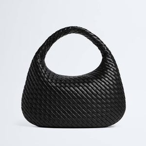 Women's Black Woven Leather Shoulder Bag, Luxury Handmade Leather Handbag, Chic Everyday Purse, Gift for Her