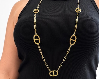 Collier sautoir maille marine en acier inoxydable doré or