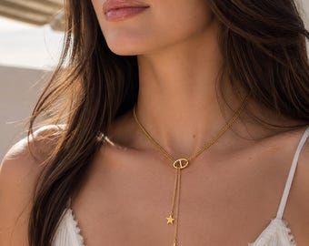 Collier maille marine étoiles long acier inoxydable doré collier cravate -collier Y -collier descendant étoile -cadeau pour fille femme