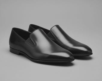 Black Venetian Loafers Handmade Dress Shoes Leather Sole