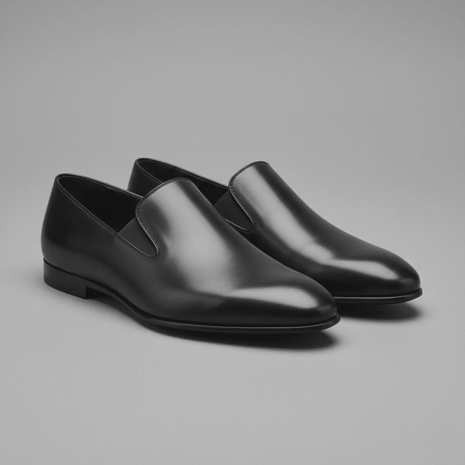 Black Venetian Loafers Handmade Dress Shoes Leather Sole