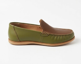 Two Tone Leather Loafers Men Handmade Slip On Casual Formal Driving Shoes