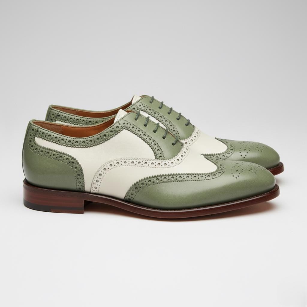 Men\'s Two-Tone Green & Cream Croc-Embossed Derby Shoes Green Shoes – Suits & More main image 2