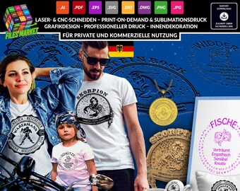 Mega Sternzeichen Bundle Plotterdatei SVG PNG / 3 conjuntos de astrología para Cricut, sublimación y láser.
