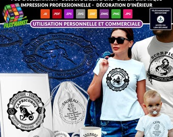 Méga lot de signes du zodiaque | 3 styles de graphiques astrologiques (téléchargement numérique)