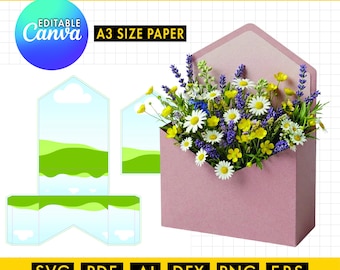 Modelo SVG de Caixa Envelope Floral | Arquivo de Corte para Embalagem Floral de Luxo (Download Digital)