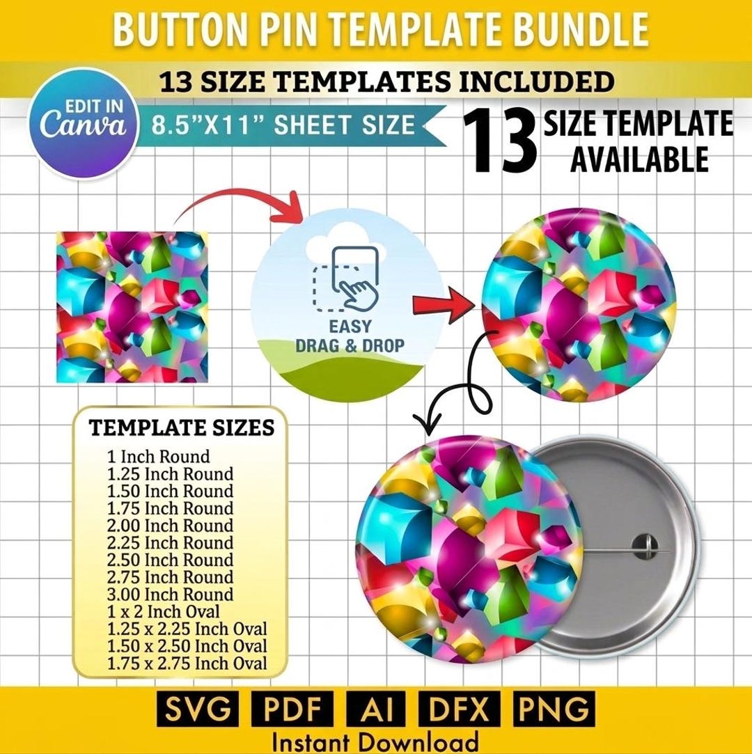 Button Pin Template Bundle | SVG, PNG, Canva Editable DIY Badge Circles ...