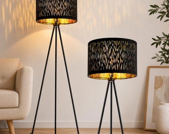 Nowoczesna lampa podłogowa na trójnogu, czarna metalowa lampa stojąca, minimalistyczna lampa do salonu, lampka nocna do czytania, współczesny wystrój domu