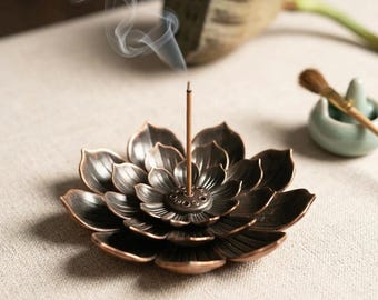 Vintage Lotus Incense Burner, Stick & Coil Incense Holder, Buddhist Meditation Decor, Aromatherapy Tray, Yoga Studio Decor
