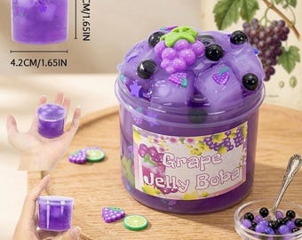 Grape Jelly Boba Slime, 70ml Crunchy Crystal Cube, Soft Non-Sticky Putty, Party Favor