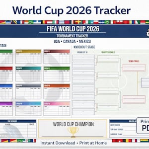 World Cup 2026 Wall Chart | Football Tracker Printable | Fixtures & Knockout Bracket | World Cup Chart PDF | Match Planner