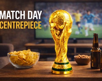 Football Trophy Centrepiece | Match Day Decor | Football Gift | Gold Football Decoration | Shelf Display | 3 Sizes